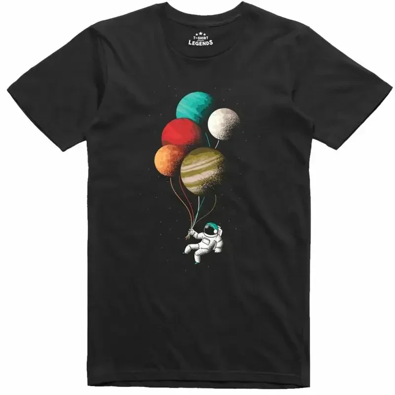 Camiseta de Astronauta con Globos Planetarios Divertidos, 100% Algodón Hilado en Anillos