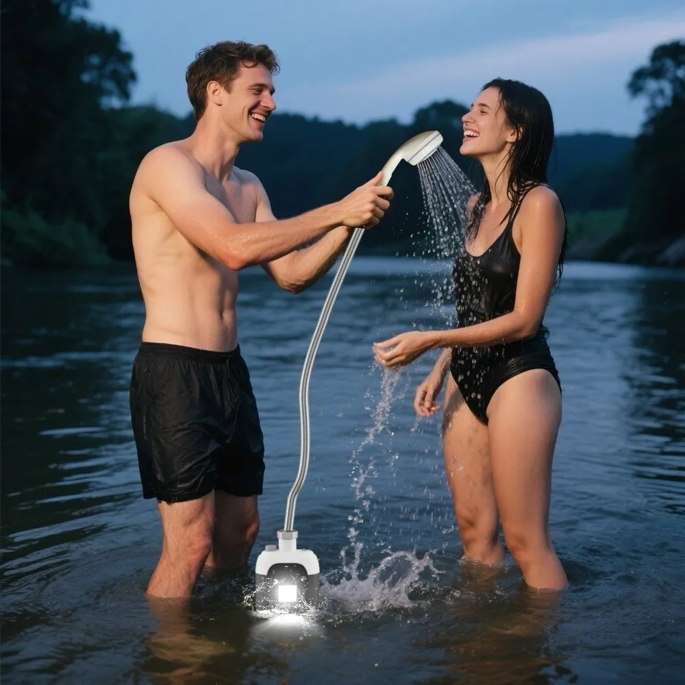 

Мощный портативный душ для кемпинга с подсветкой для кемпинга, насос для душа, электрический мобильный душ, водонепроницаемый, легкий