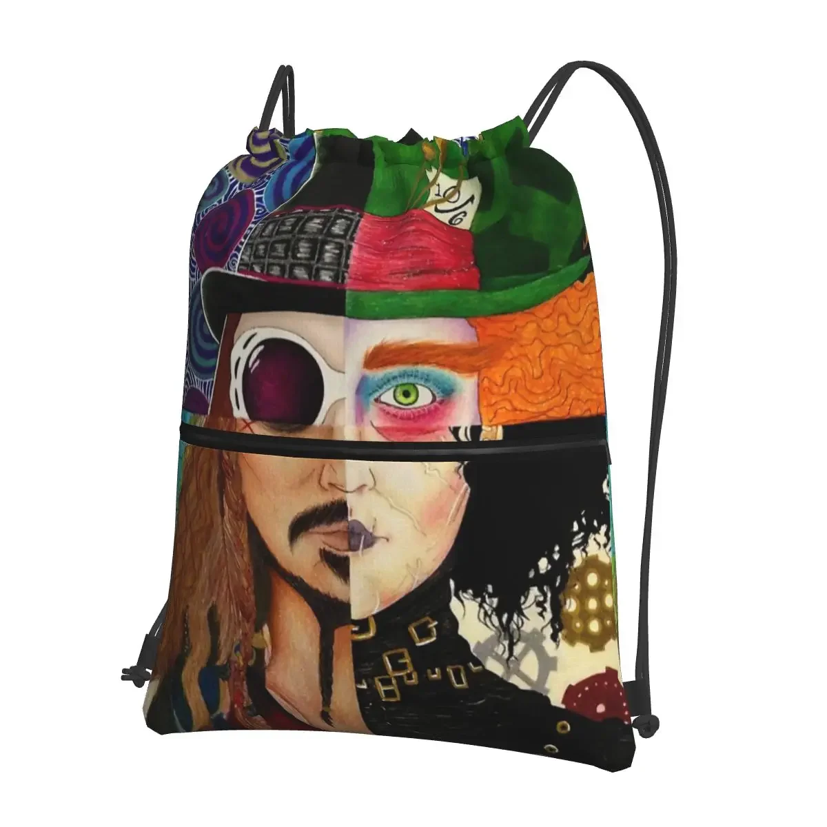 Johnny Depp Character Collage Portable Backpacks Drawstring Bag Drawstring Bundle Pocket Shoes Bags For Travel Sport Man Woman