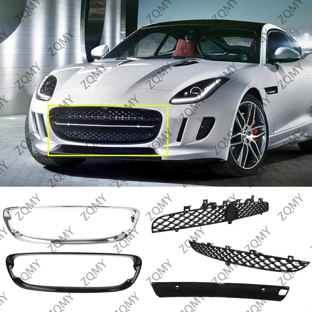 

4x Car Front Bumper Upper Lower Grille Surround Molding Trim Center Molding Trim For Jaguar F-Type 2014 2015 2016 2017 T2R2828