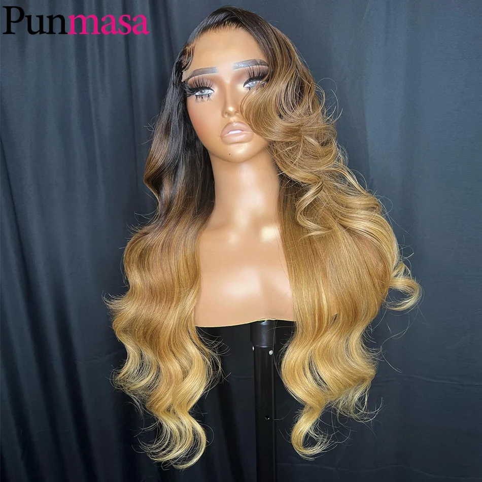 

200% Wear Go 13x4 Ombre Brown Blonde Highlights Human Hair Wigs Transparent 13x6 Body Wave Wig Pre Plucked Glueless 5X5 Lace Wig