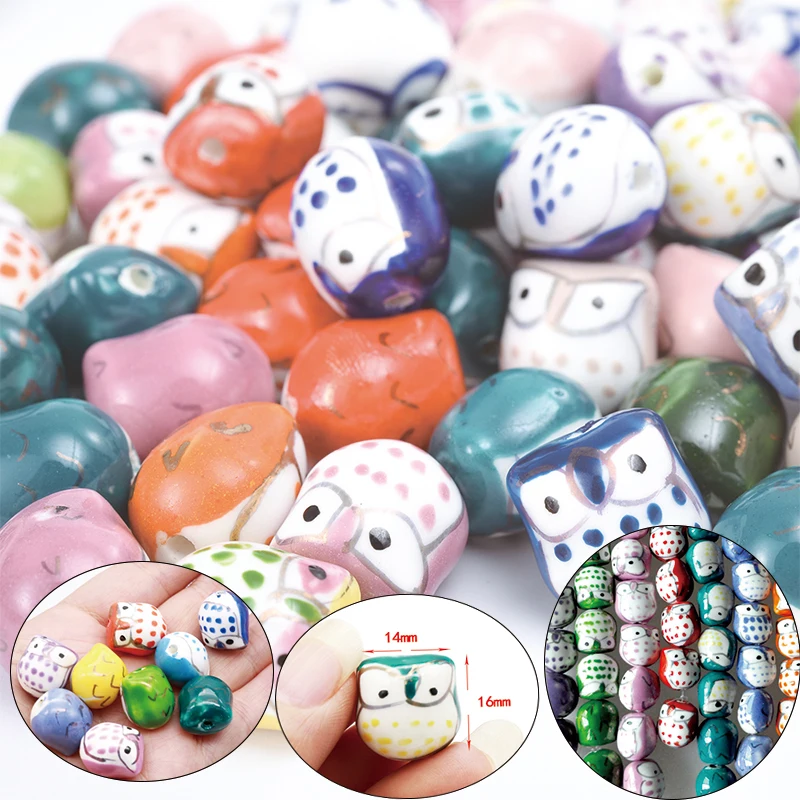 

50pcs/lot Colored Owl Shaped Ceramic Porcelain Beads 14mm Animal Spacer Loose Bead Jewelry Making Bracelet Pendant Findings