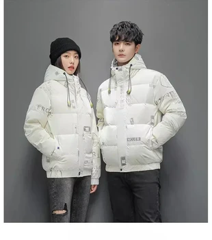 남성용 한국 버전 다운 재킷, 밝은 얼굴 후드, 두꺼운 화이트 덕 다운, 커플 겨울 코트, 가을 및 겨울 패션