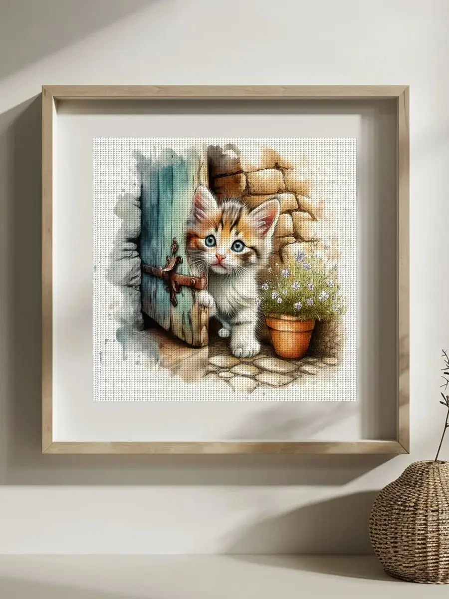 1 Stück 30x30 cm/11,8 Zoll Katzen-Motiv Kreuzstich-Set DIY-Kit 11CT/14CT DIY-Stickset Kreuzstich-Set als Geschenk – Detail 1