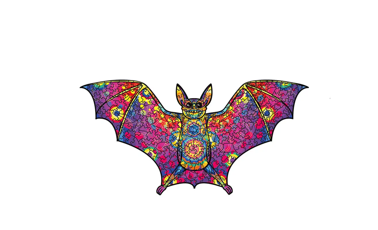 

Cute High Quality Wood Jigsaw Puzzle Rainbow Bat Wooden Puzzles Adults Montessori Educational Toys Children Halloween Gift Toy