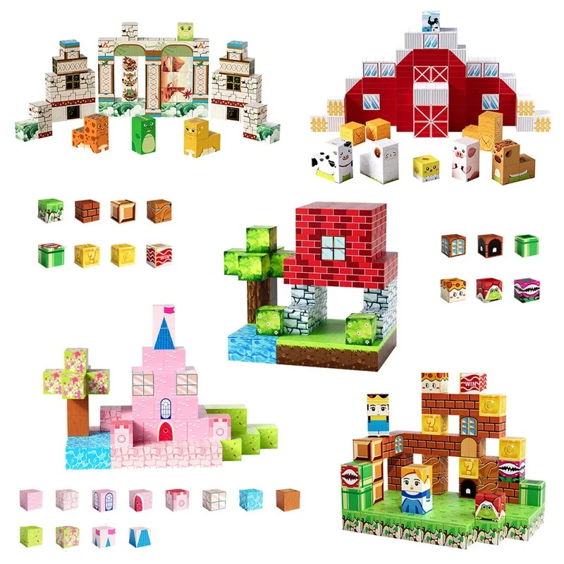 Kreative STEM Magnetische Fliesen Set Prinzessin Schloss Dinosaurier Park Tier Bauernhof DIY Bausteine Lernen Spielzeug Kinder Geschenk