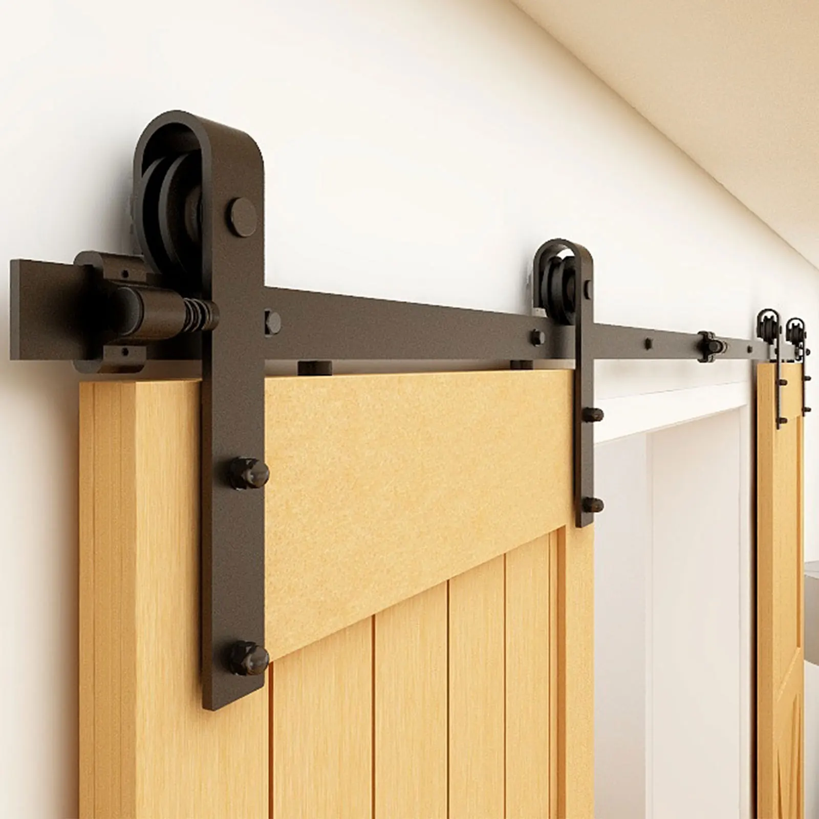 Imagem -04 - Wolfbird-heavy Duty Deslizante Interior Cloconjunto Door Hardware Kit Adequado para Porta de Madeira Dupla Fácil de Instalar Rolo Forma f