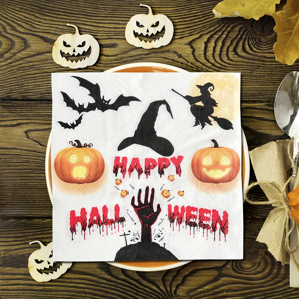 20pcs/pac New Funny Paper Napkins Halloween Series Party Dining Table Napkins Paper Safe Fragrant Free Soft Mouth Wiping Tissue