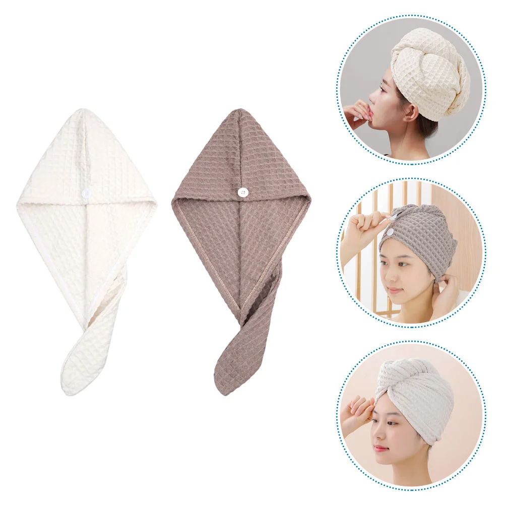 

2 Pcs Waffle Hair Dryer Cap Turban Girl Bathing Supplies Shower Caps Hat Supple Drying