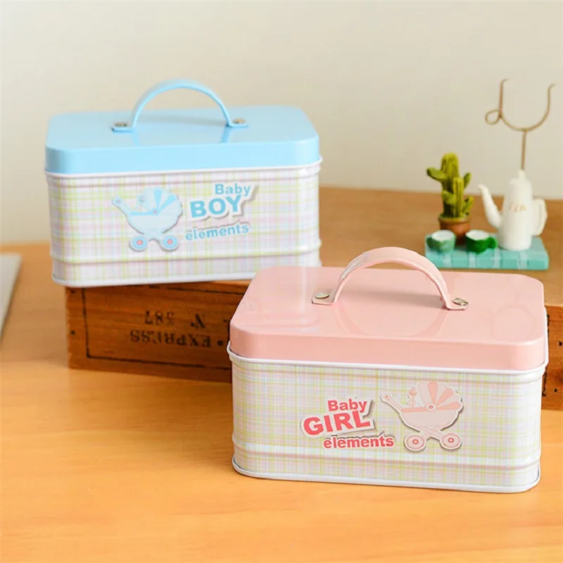 Small Portable Candy Storage Tin Box For Wedding Handle Rectangular Biscuit Chocolate Packaging Gifts Box Home Organizer Case