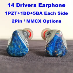 14 Drivers IEM Earphones HiFi Headphones in-ear Monitor Earbuds Hybrid Wired Headphones IEMs 2pin MMCX Detachable Cable Headsets