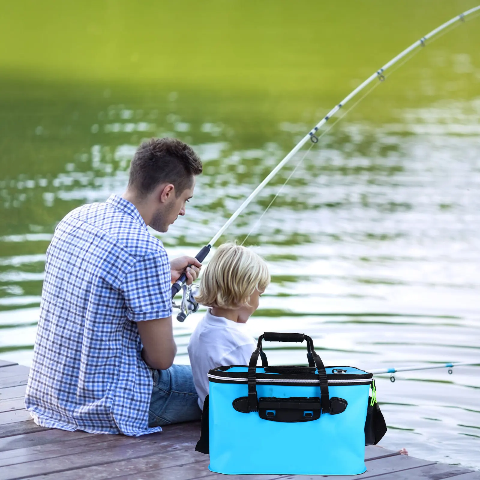 

Portable Fishing Bucket Foldable Eva Waterproof Live Fish Box Collapsible Travel Hiking Boating Storage Zipper Fishing Barrel
