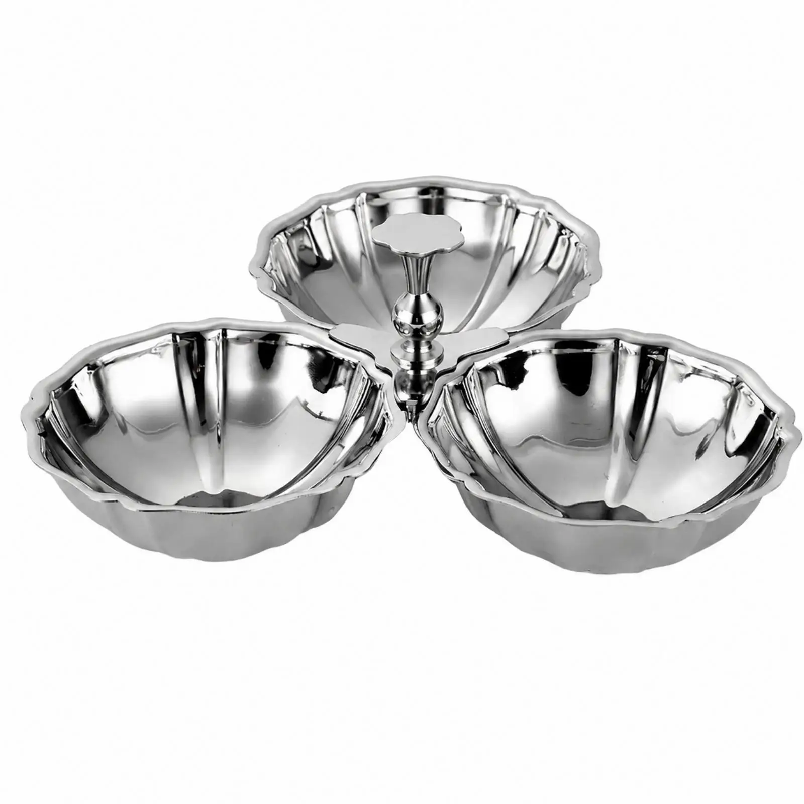 Tiered Snack Serving Bowl Stainless Steel 3 Section Tray with Knob for Nuts Candy Dried Fruit Decorative Dish Cabinet Holder