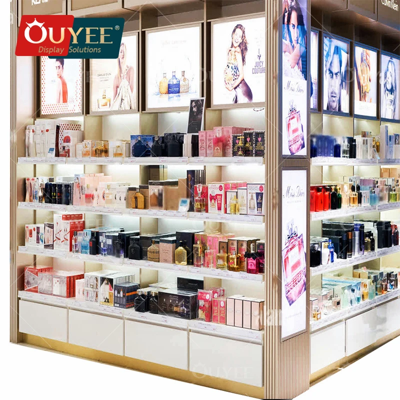 Customized-Factory cosmetic display shelf glass perfume display cabinet makeup showcase Store decoration design