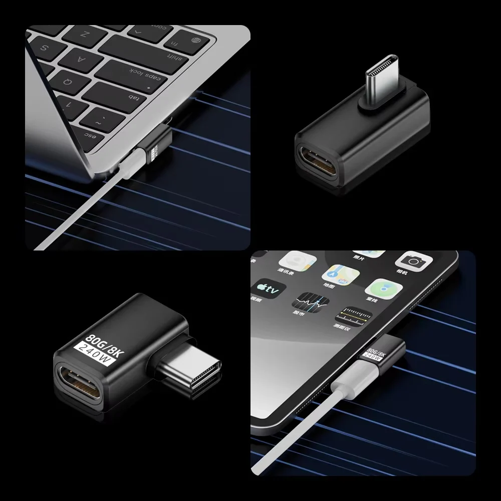 USB4 V2 90 Degree Type-C Angle Adapter 80Gbps Thunderbolt 4/3 Elbow Connector 240W Fast Charging for MacBook Air & Mobile Phones view 5