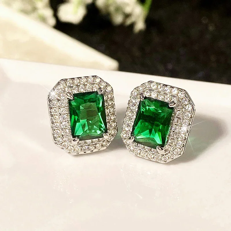 CAOSHI Exquisite Women's Stud Earrings Shiny Green Color and White Color Cubic Zirconia Wedding Accessories Romantic Jewelry