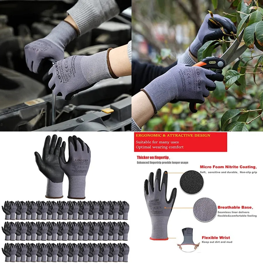 

Рабочие перчатки LOCCEF Safety Work Gloves с нитриловым покрытием MicroFoam - 12 пар, бесшовные нейлоновые перчатки, для дома и ремонта, перчатки с микро-пеной