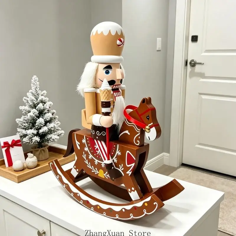 Nussknacker-Statue aus Holz mit Lebkuchen, Schaukelpferd, Weihnachtsgeschenk, 3 x – Detail 7