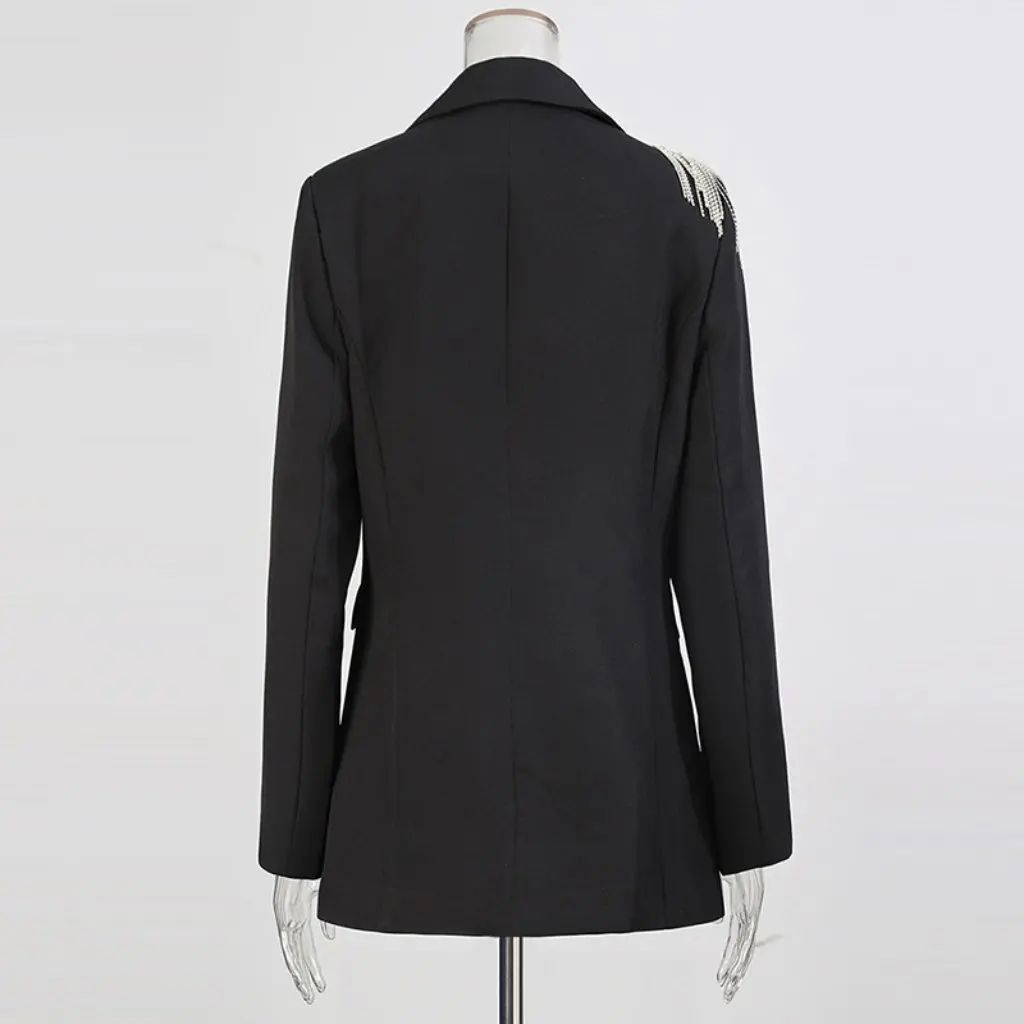 

Elegant Pure Color Commute Jacket New Design Tassel Diamond Single Double Button Stylish Business Casual Top