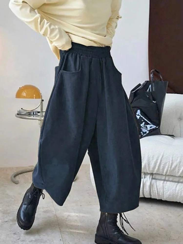 Dames casual vintage harembroek baggy mode wijde pijpen elastische pantalones losse wijde pijpen hoog getailleerde kuitlange broek