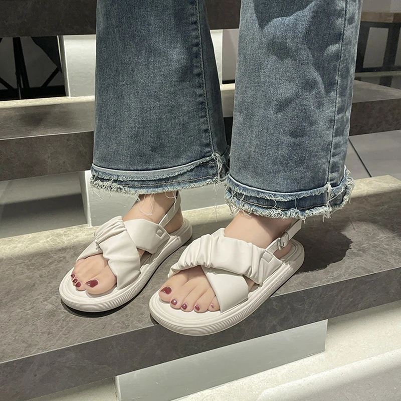 Roman Sandals Clear Heels Beach Shoes 2024 Summer Anti-Skid Gladiator Girls Flat Outside New Scandals Rome Roman Sandals Flat Su