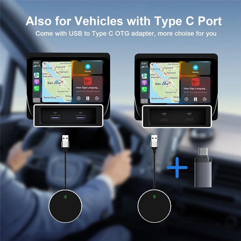 3CGRO-Carplay Adapter Upgrade Plug & Play Converts Wired To Wireless Carplay Dongle For Car