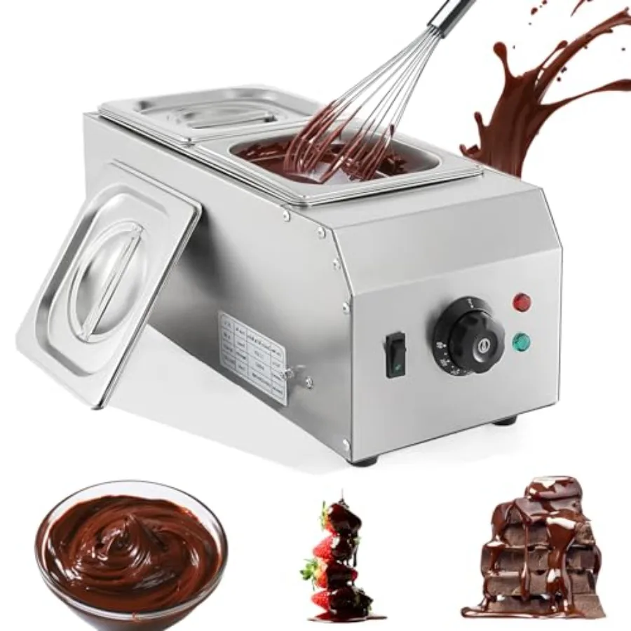 

Commercial chocolate tempering machine for bakery use stainless steel silver dual-tank design with precise temperature control