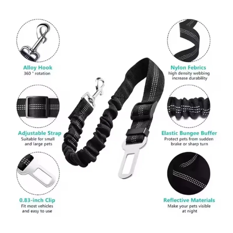 1pc Dog Car Safety Belt Elastic Adjustable Length Secure Reflective Stitching for Vehicle Travel Pet Dog Traction Rope Supplies