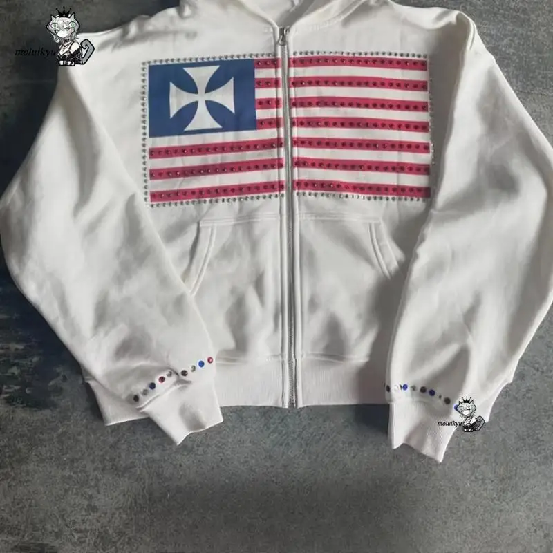 Autumn Winter New Girls Minimalist Design Color Collision Pattern Women Hooded Sweatshirt Harajuku Y2K Loose Zipper Sweatshirt view 2