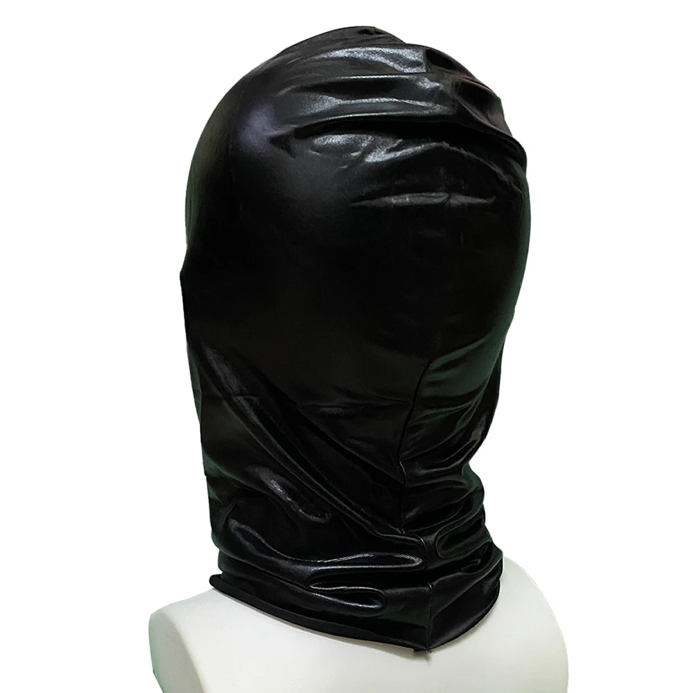 Black Leather Hood Mask Spandex Breathable Mens Latex Headpiece Coplay Mask For Costume Party Role Play Headgear