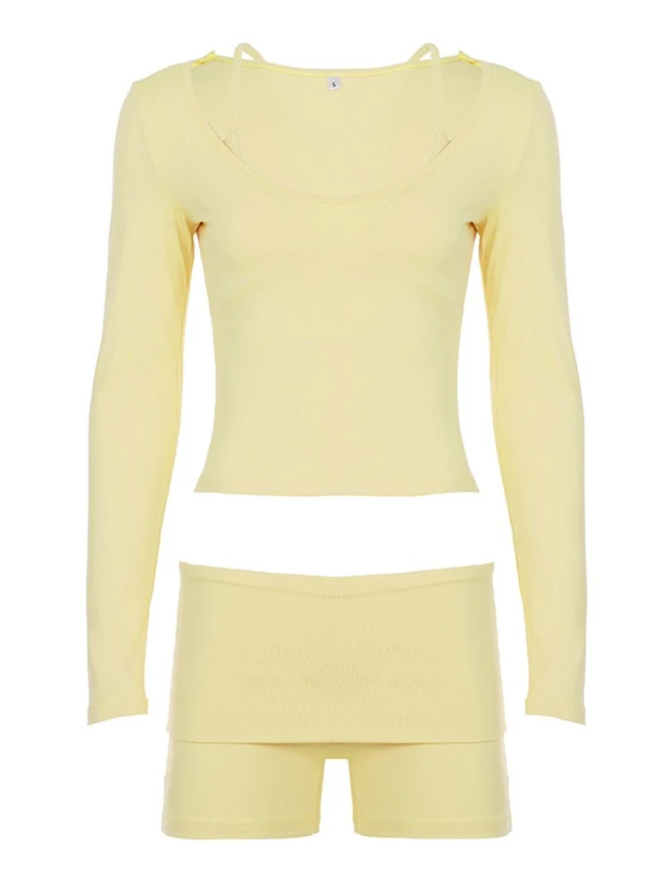 SsTss Casual Women's 3 Piece Set Solid Camis+Long Sleeve Pullover T Shirt Top+Shorts Matching Suits for Sports Workout Tracksuit