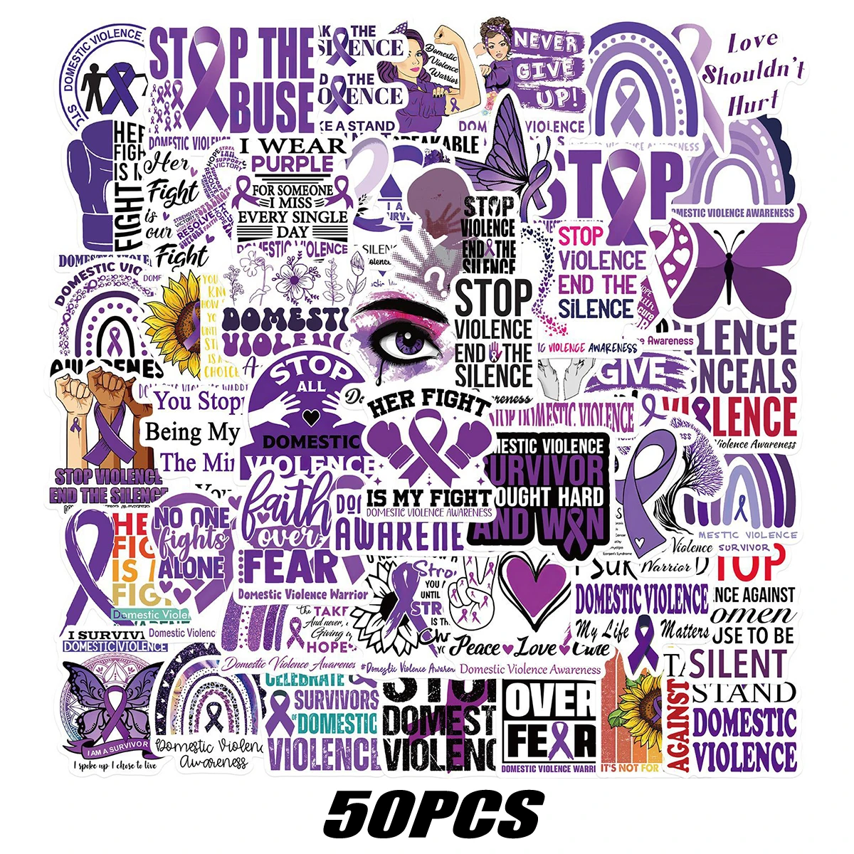 10/30/50PCS Fight Against Domestic Violence Stationery Stickers PVC Decals Kids Toys School Supplies for Laptop iPad Notebook