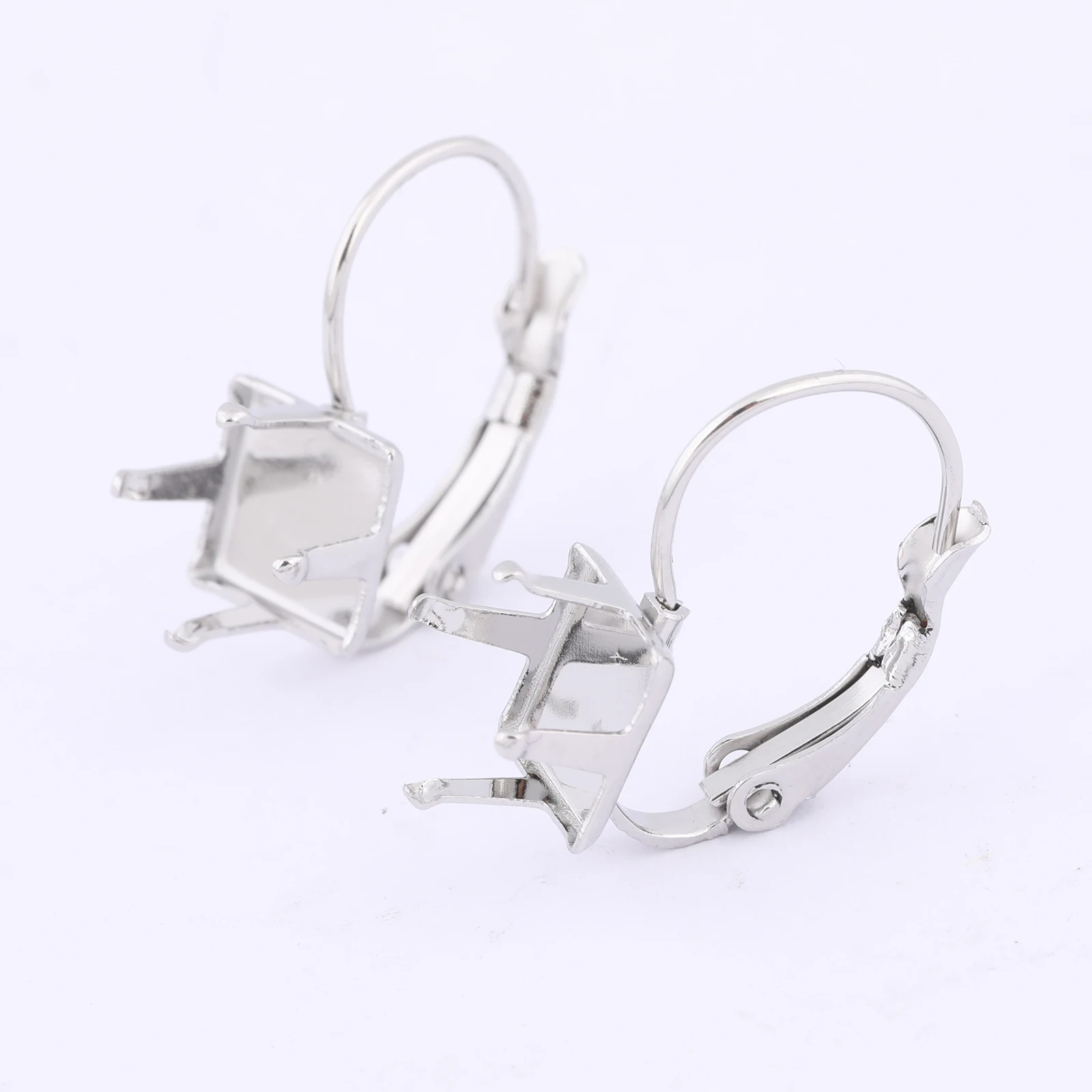 10pcs Stainless Steel Leverback Earring Bezel Setting Blanks Claw For 6mm Bead Stones Diy Jewelry Making Findings