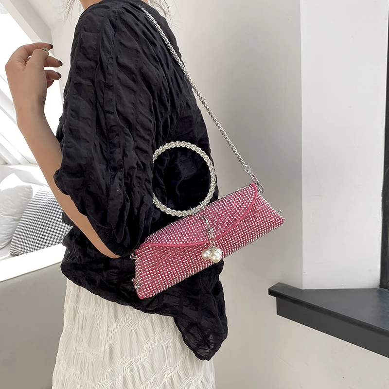 Bolso de mano con diamantes brillantes para mujer, bandolera pequeña de diseño único, elegante, de lujo, para fiesta y noche, 2023