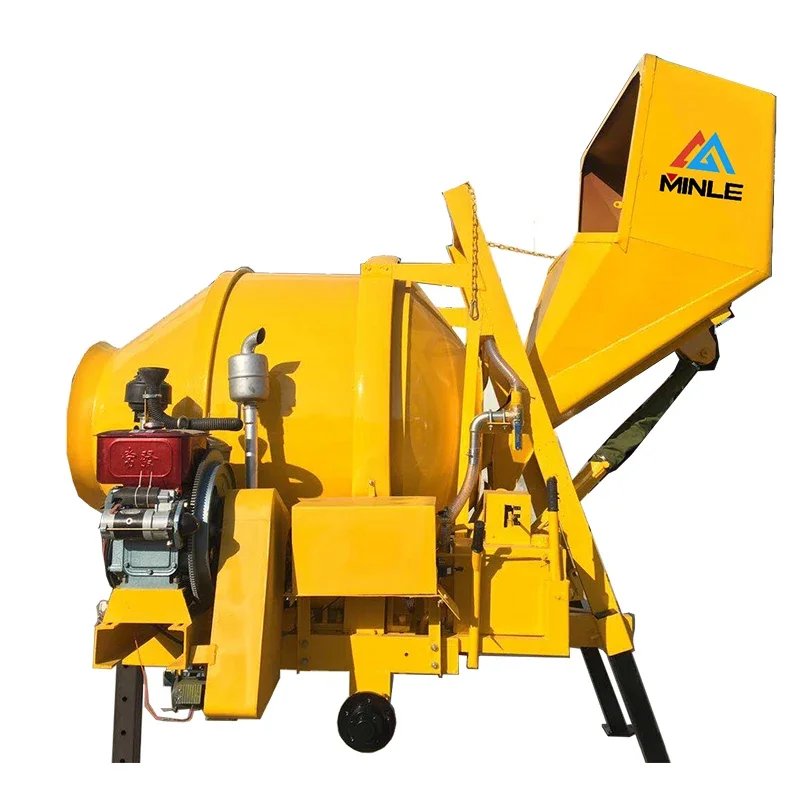 MINLE  die sel large capacity  350L 500L concrete mixer machine self feeding automatic concrete mixer construction 15m³ 20m³ /h