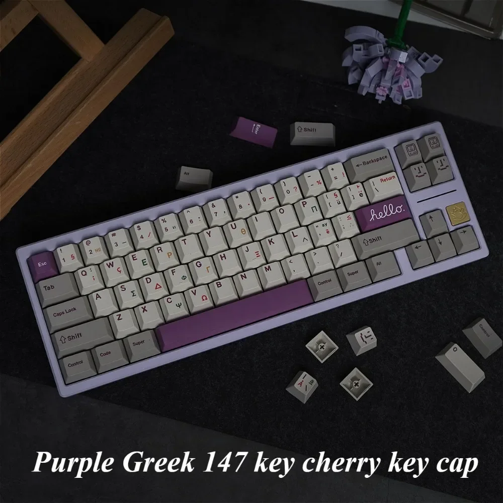 Purple Greek 147 keys, cherry, keyboard keycaps, custom keycaps, personalized keycaps, mechanical keyboard accessories