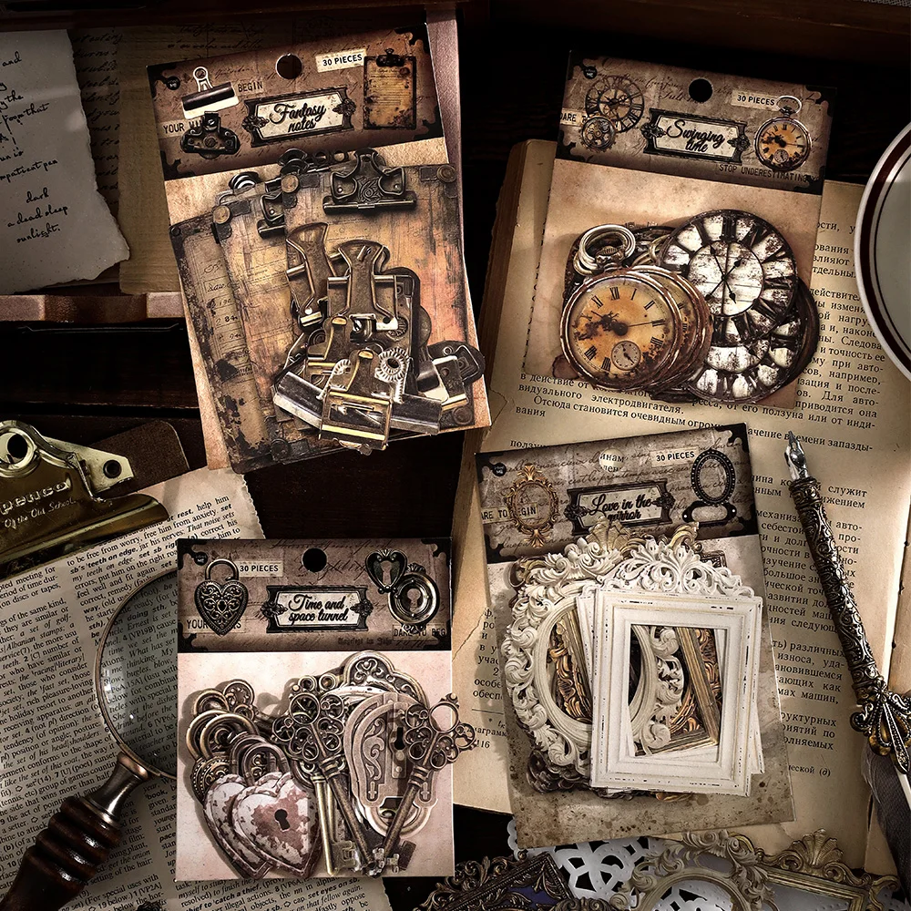 30 pz/pacco Orologio Meccanico Vintage Adesivi Decorativi FAI DA TE Scrapbooking Materiali Art Collage Cancelleria Estetica Adesivi