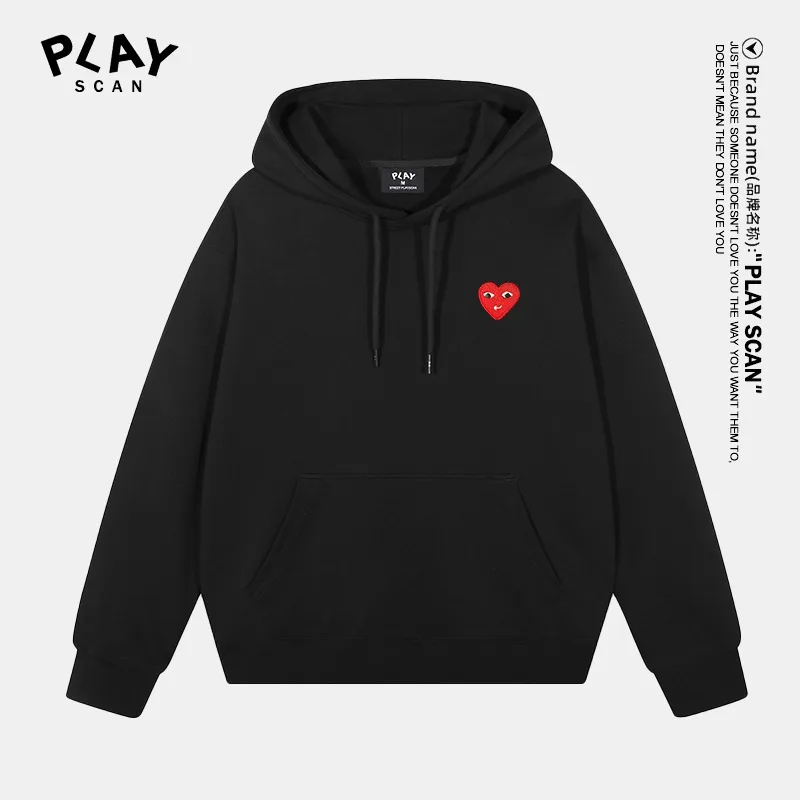 2025 Early Spring PLAY SCAN Sweater Hooded Pullover Red Heart Embroidery Spring and Autumn New Loose Top Couple Fashion Hoodie