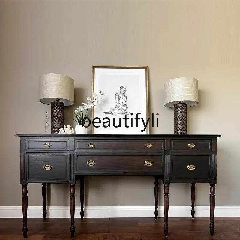 

American Style Chest of Drawers Modern Minimalist Entrance French Retro Entrance Black Sideboard