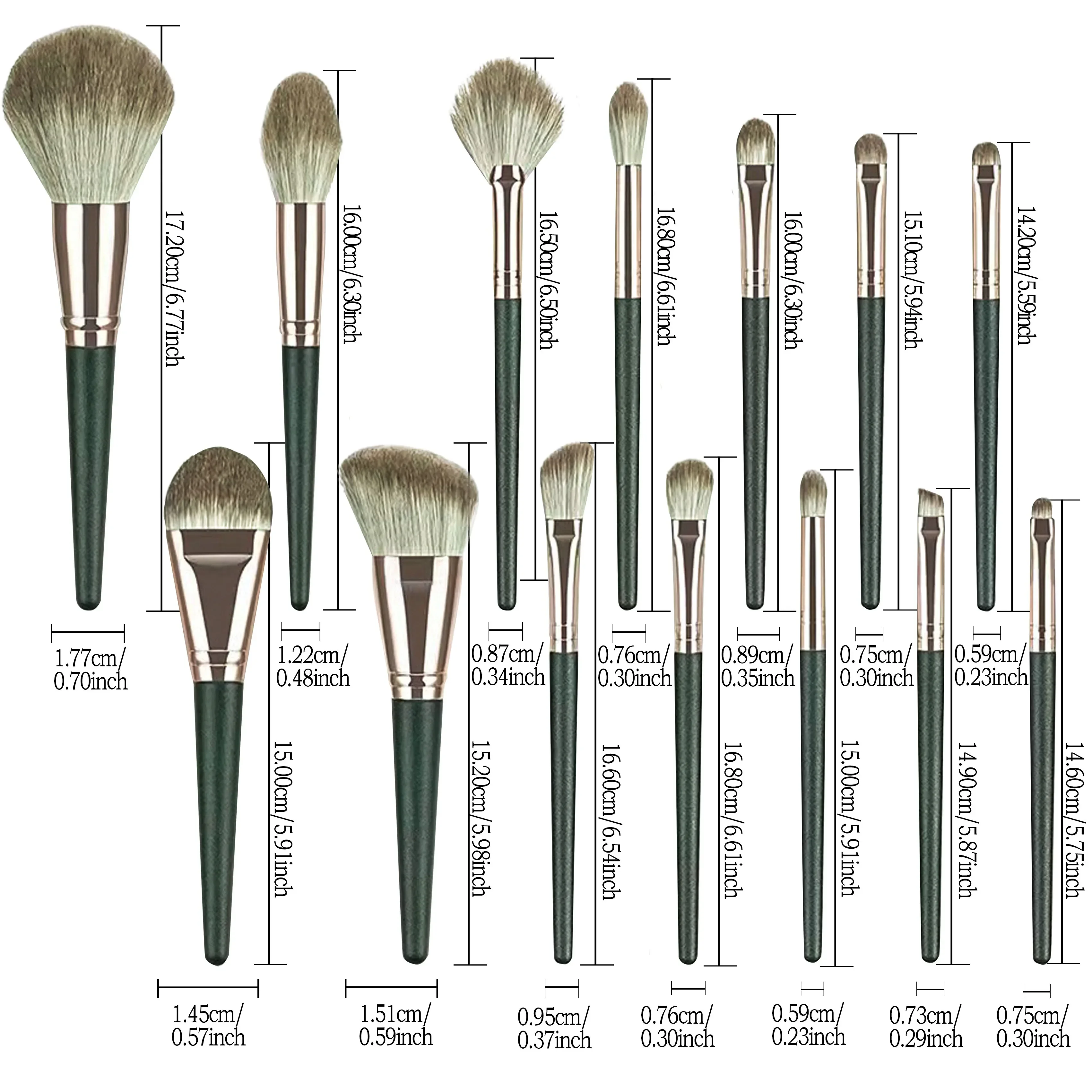 Luxe 14-delige make-upborstelset - Groene professionele penselen voor volledige gezichts- en oogdetails - Ideaal cadeau, contouren en blenden