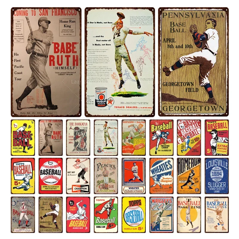 Retro Decor Baseball Tin Sign Vintage Retro Decorative Metal Sign Plaque Garage Gym Pub Bar Man Cave Wall Decor Gift Poster