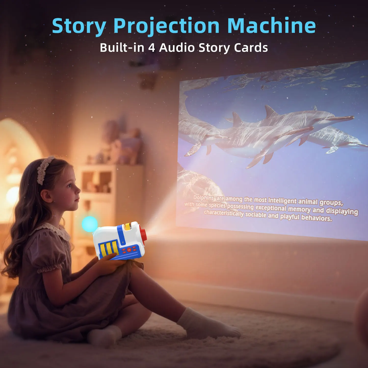 Story Projection Machine Night Light Built-in 4 Audio Story Cards Gift for Toddlers and Kids Girls Boys Ages 3+