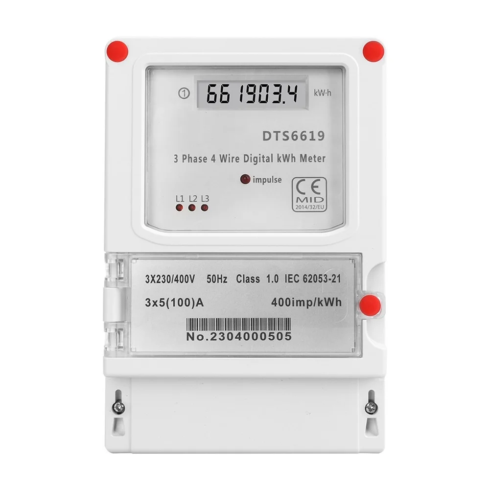 

Digital Three Phase kWh Energy Meter Wall Mount with LCD Display 3x230/400V 100A for Residential Electrical Load Measurement