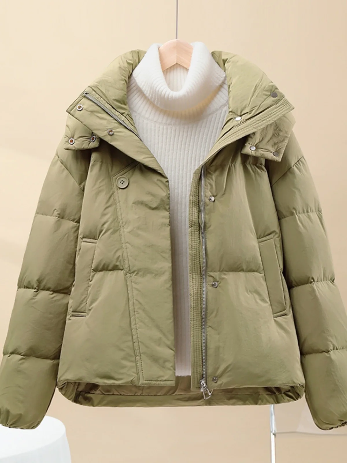 2025 New Hooded Winter Coat Mid Women Casual Zipper Warm Cotton Padded Jacket Simple All-match Wear Outwear Parkas