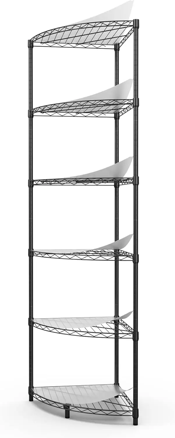 

NSF 6-Tier Metal Corner Shelf Wire Shelving Unit - 420 lbs Capacity, Adjustable, with leveling feet & Waterproof Shelf L