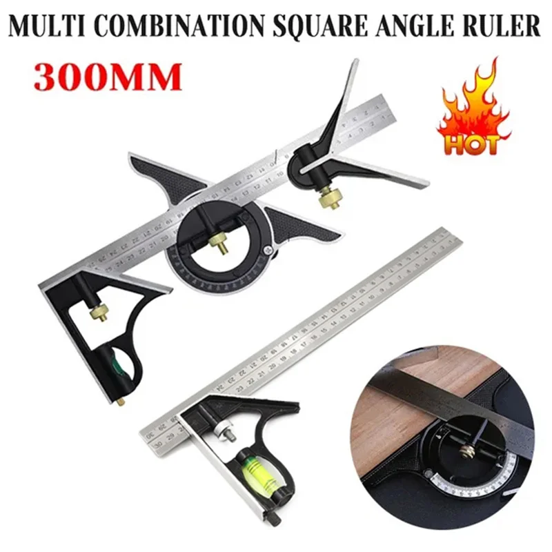 Square Right Angle Ruler Protractor Movable Square Woodworking Angle Ruler Stainless Steel Measuring Tools Multi Combination Set