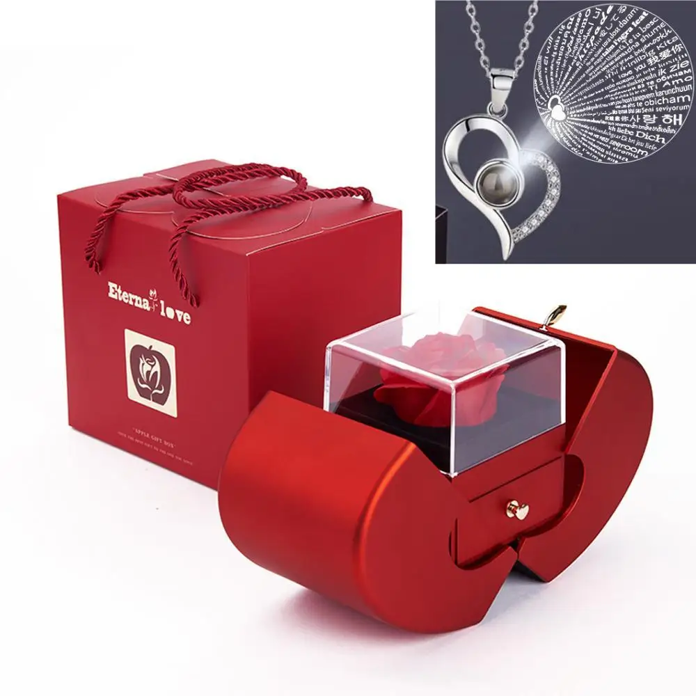 

Projection Necklace Set With Rose Gift Box 100 Languages I Love You Heart Pendant Jewelry 2023 Hot Sale