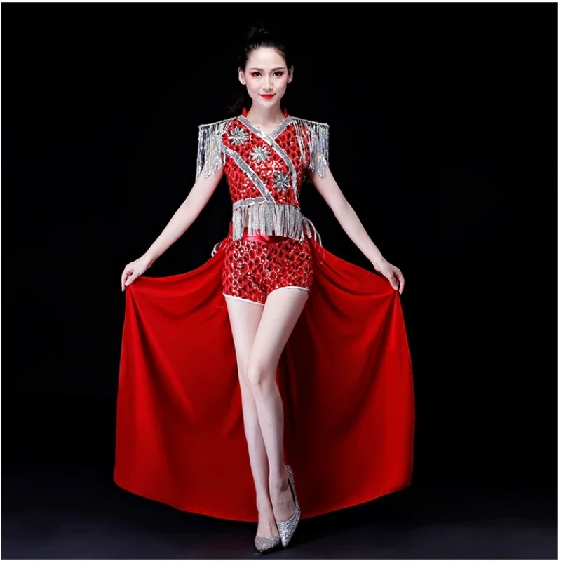 Modern Dance Costumes, Women's Jazz Dance Performance Costumes, Sparkling Tassel Tailcoats, Adult Ball Costumes