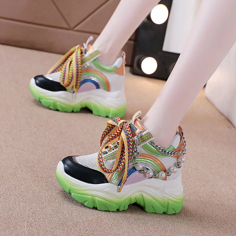 2023 Women Lace Up Sneakers Woman Thick Sole Non-slip Shoes Lady Waterproof Colorblock Chunky Sneakers Female Casual Shoes