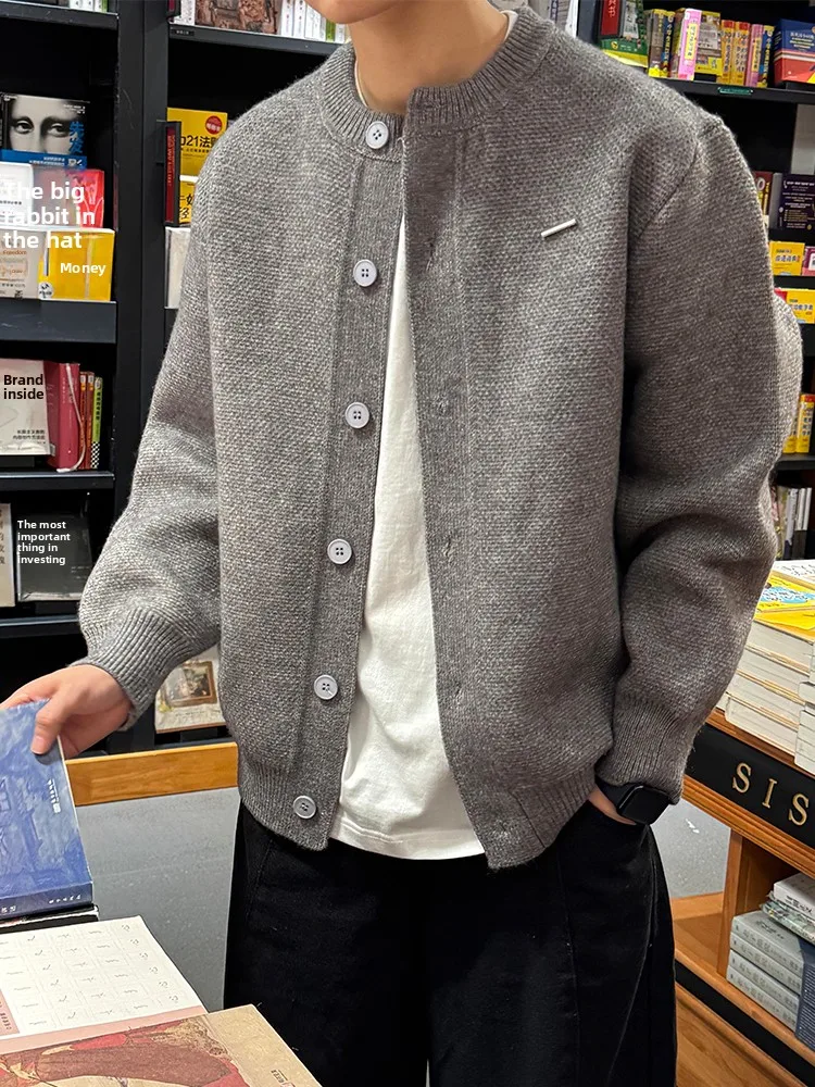 

Серый вязаный кардиган мужской осенний в американском ретро-стиле, модный свитер-накидка в корейском стиле, свободный топ для расслабленного образа